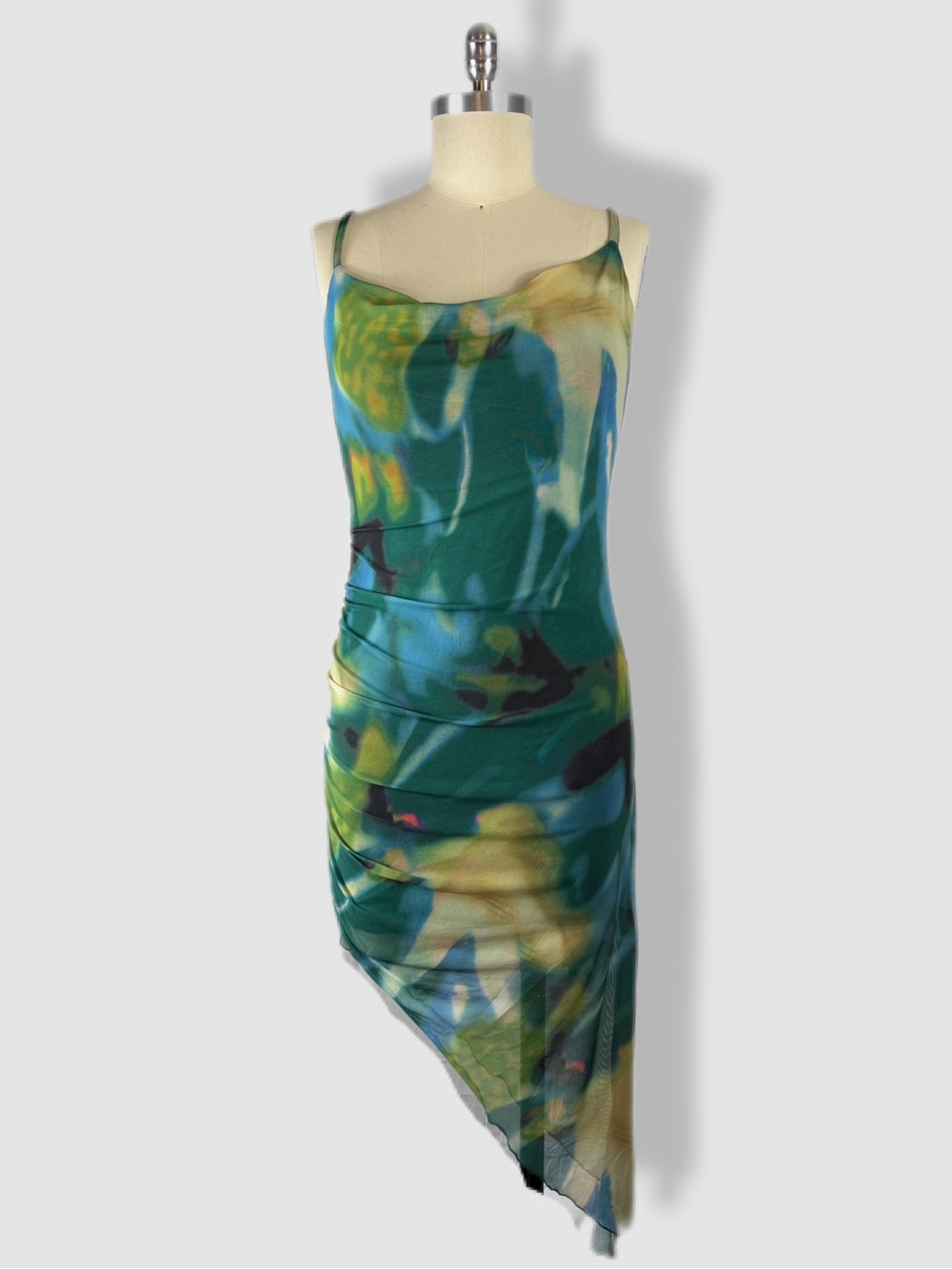 NWOT PrettyGarden Abstract Green Asymmetrical Slip Dress